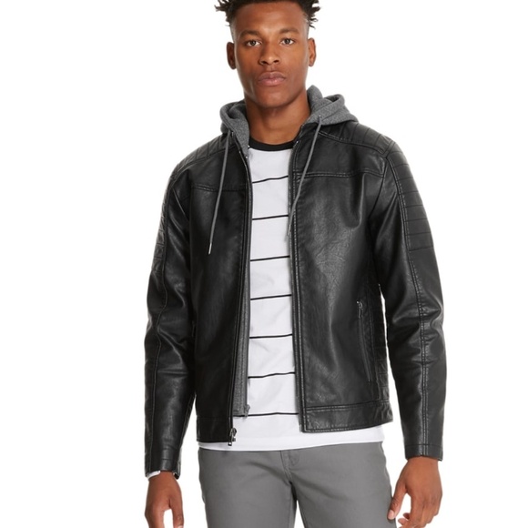 GUESS Danny Hooded Faux-Leather Moto Jacket SZ S - Picture 4 of 4